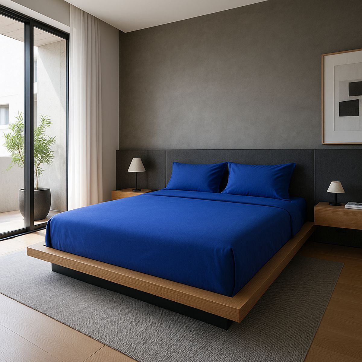ARMONIA - Set de Sábanas Azul Rey 800 Hilos Liso 2 Plazas