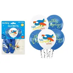 GENERICO - Globos de látex avión feliz cumpleaños 30cm 5pcs