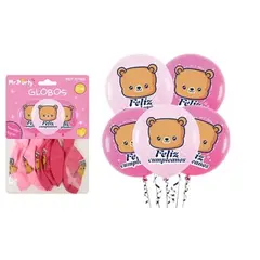 GENERICO - Globos de látex feliz cumpleaños con osito 30cm 5pcs