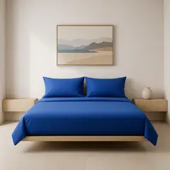 ARMONIA - Set Sábanas 800 Hilos Azul Rey Liso Suave 2 Plazas