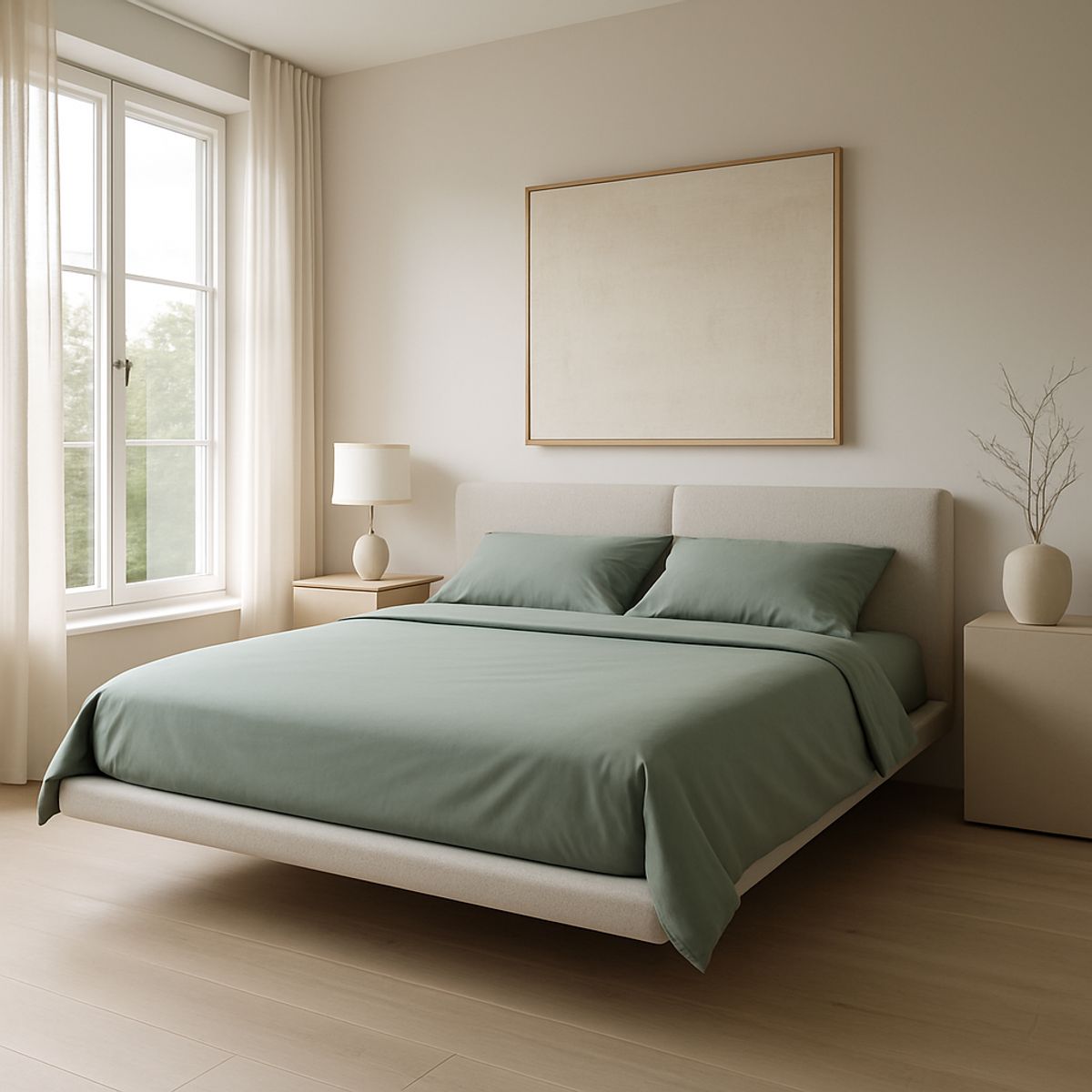 ARMONIA - Sábanas 2 Plazas Verde Claro 800 Hilos Algodón