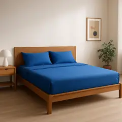 ARMONIA - Juego Sábanas Azul Rey 800 Hilos 2 Plazas Lisas