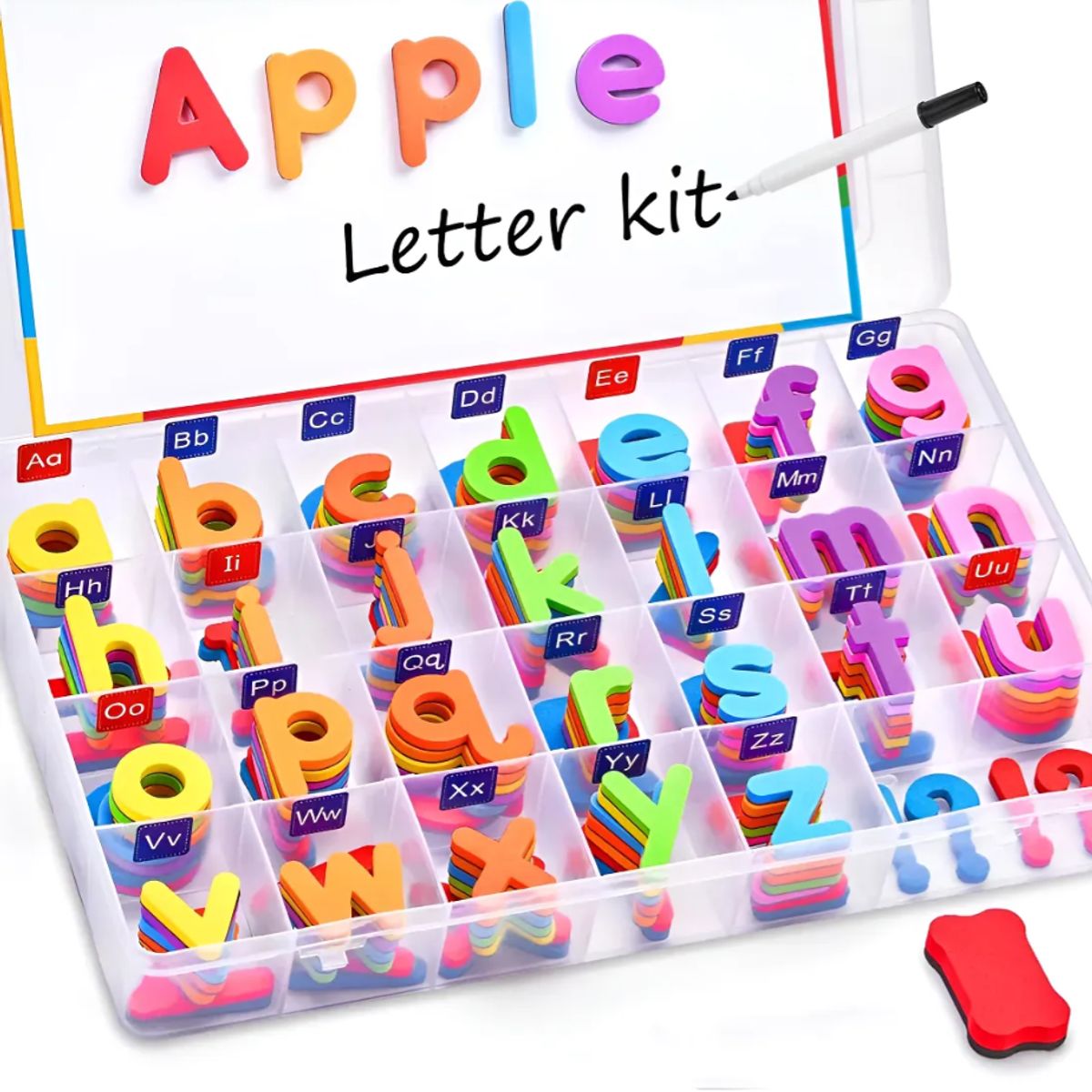 OKAY - Kit Letras Coloridas Magnéticas 104pcs Pizarra Doble Cara
