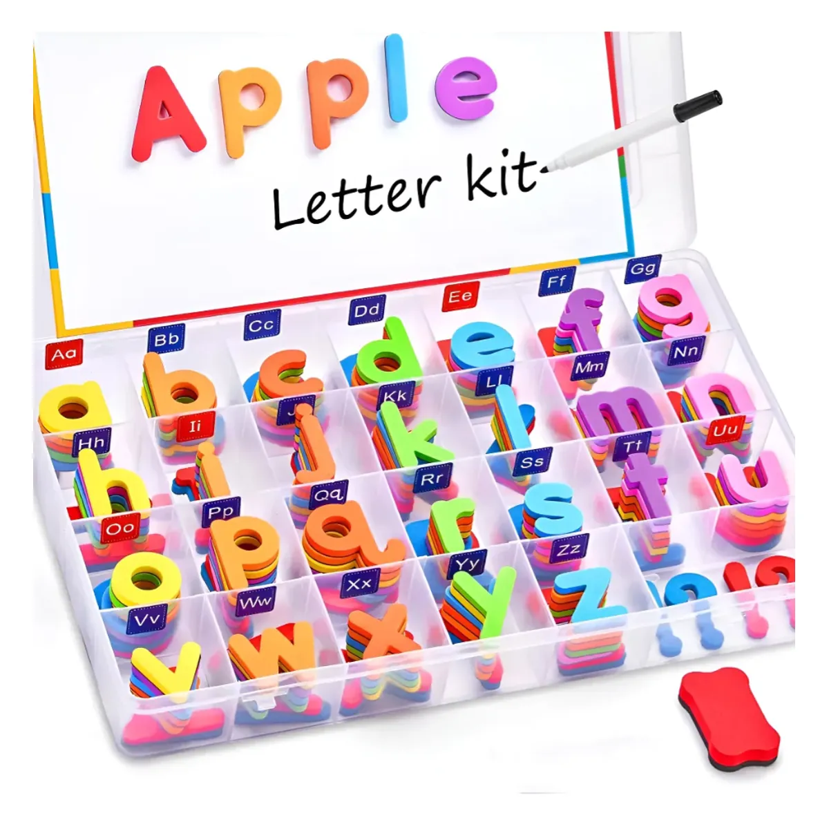 OKAY - Kit Letras Coloridas Magnéticas 104pcs Pizarra Doble Cara