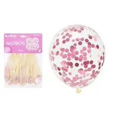 GENERICO - Globos de látex con confetti de redondo rosa 30cm 5pcs