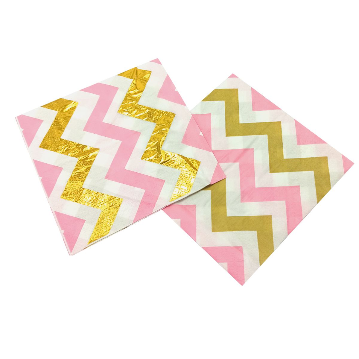 GENERICO - SERVILLETAS CHEVRON METALIC DORADO 33X33 ROSADO X12 UNI