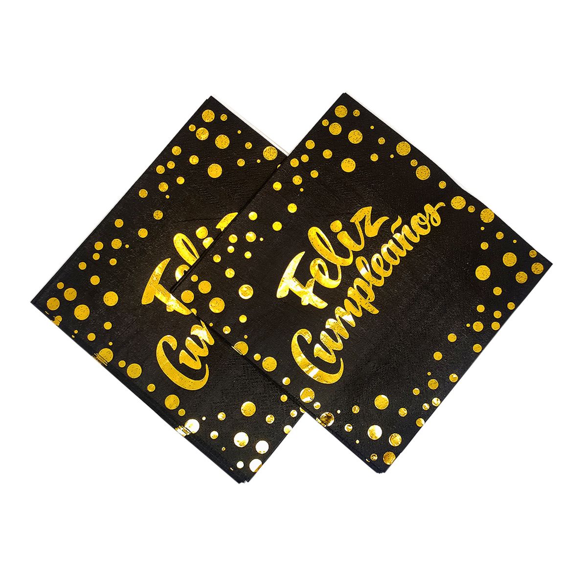 GENERICO - SERVILLETAS FOIL FELIZ CUMPLE 33X33 NEGRADORADA X12UNI