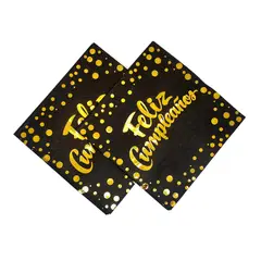 GENERICO - SERVILLETAS FOIL FELIZ CUMPLE 33X33 NEGRADORADA X12UNI
