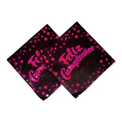 GENERICO - SERVILLETAS FOIL FELIZ CUMPLE 33X33 NEGRAFUCSIA X12UNI