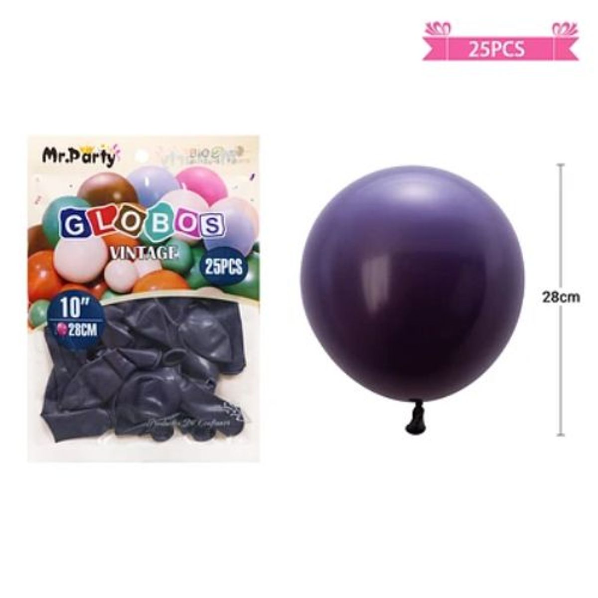 GENERICO - Globos vintage retro de látex morado 28cm 25pcs