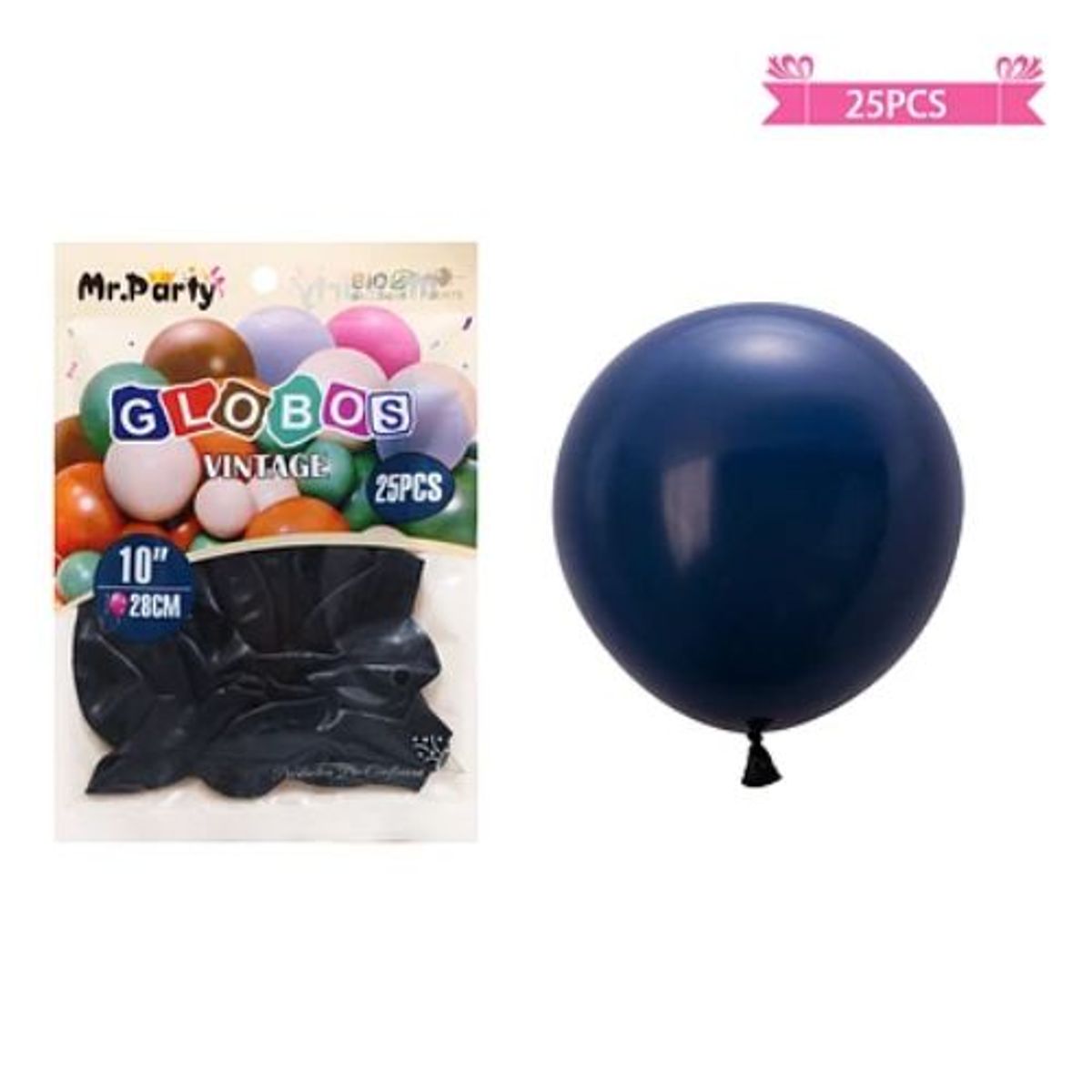 GENERICO - Globos vintage retro de látex azul oscuro 28cm 25pcs