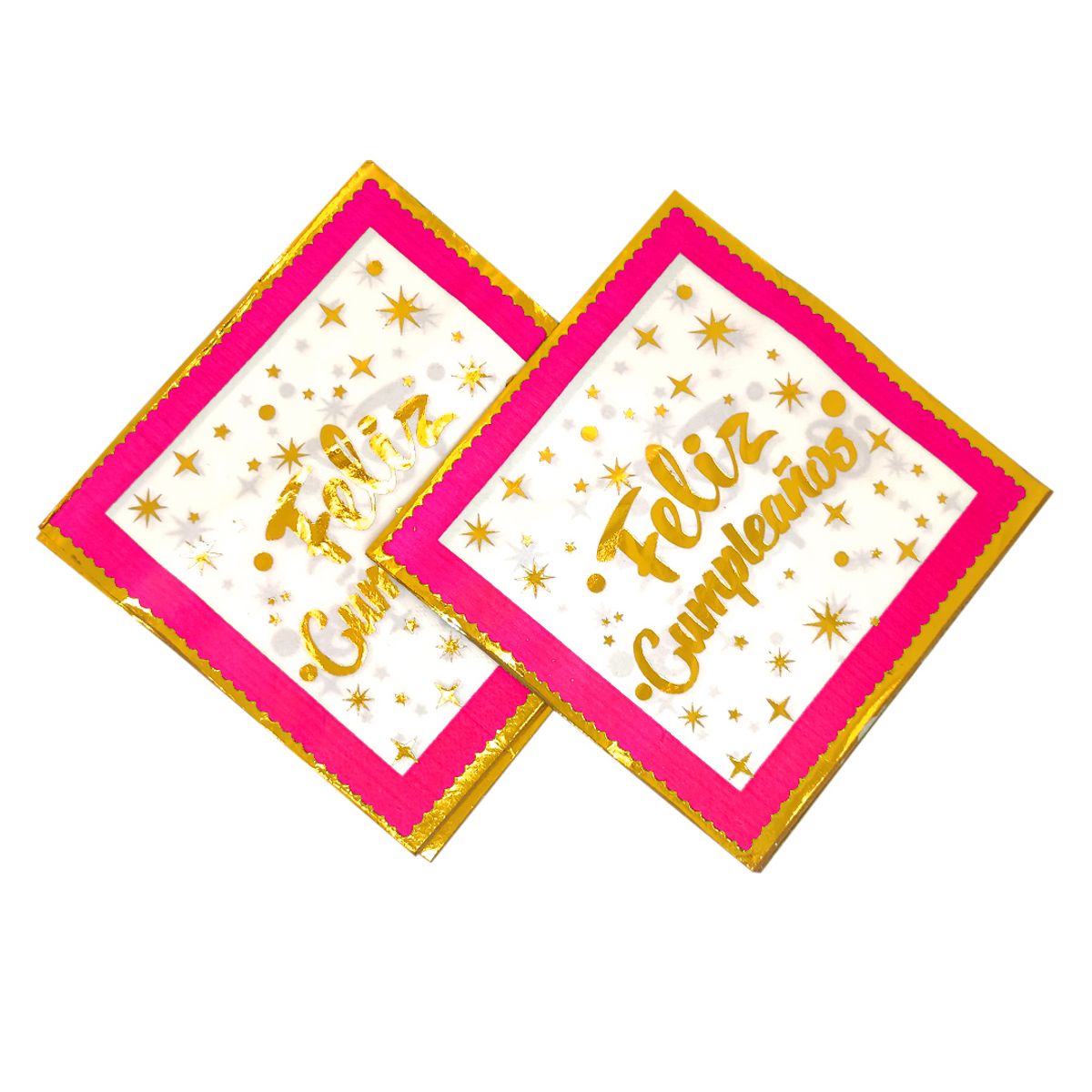 GENERICO - SERVILLETAS FOIL FELIZ CUMPLEAÑOS 33X33 FUCSIA X12UNI