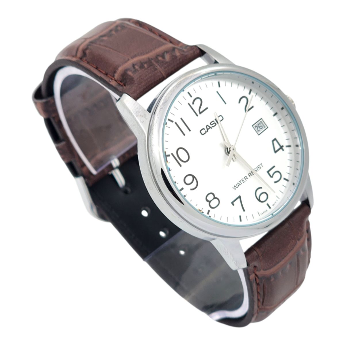 CASIO - Reloj Casio caballero MTP-V002L-7B2 cuero marron fondo blanco