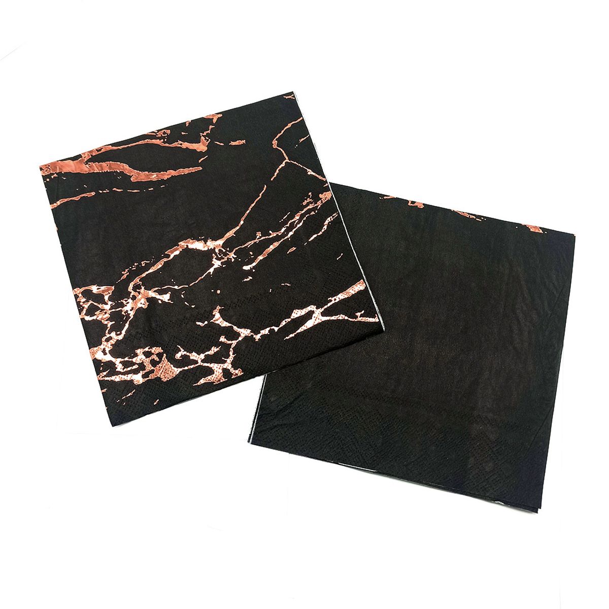 GENERICO - SERVILLETAS MARMOLEADA NEGRA 33X33 ROSE GOLD X12 UNI