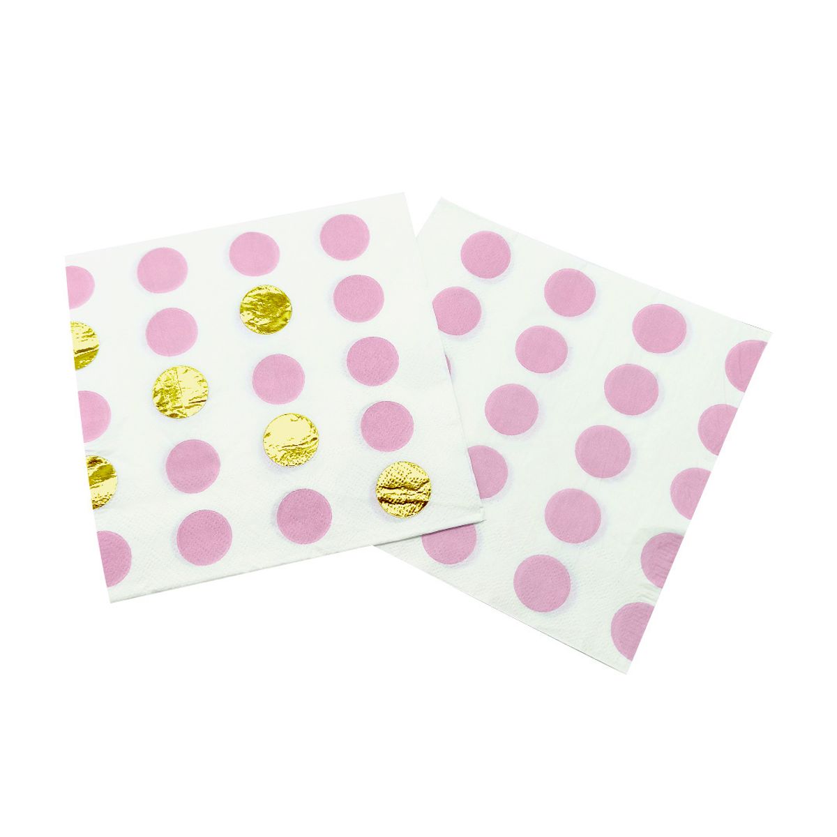 GENERICO - SERVILLETAS POLKA METALIC DORADO 33X33 ROSADO X12 UNI