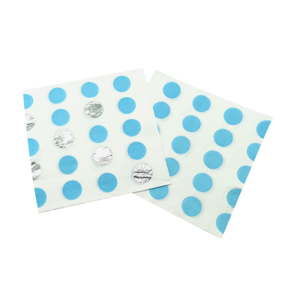 GENERICO - SERVILLETAS POLKA METALIC PLATEADO 33X33 CELESTE X12 UNI