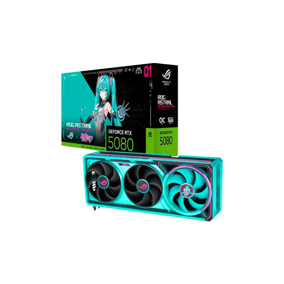 ASUS - Tarjeta de Video ASUS ROG Astral GeForce RTX 5080 OC HATSUNE MIKU, 16GB GDDR7, 256-bit, PCI-e 5.0