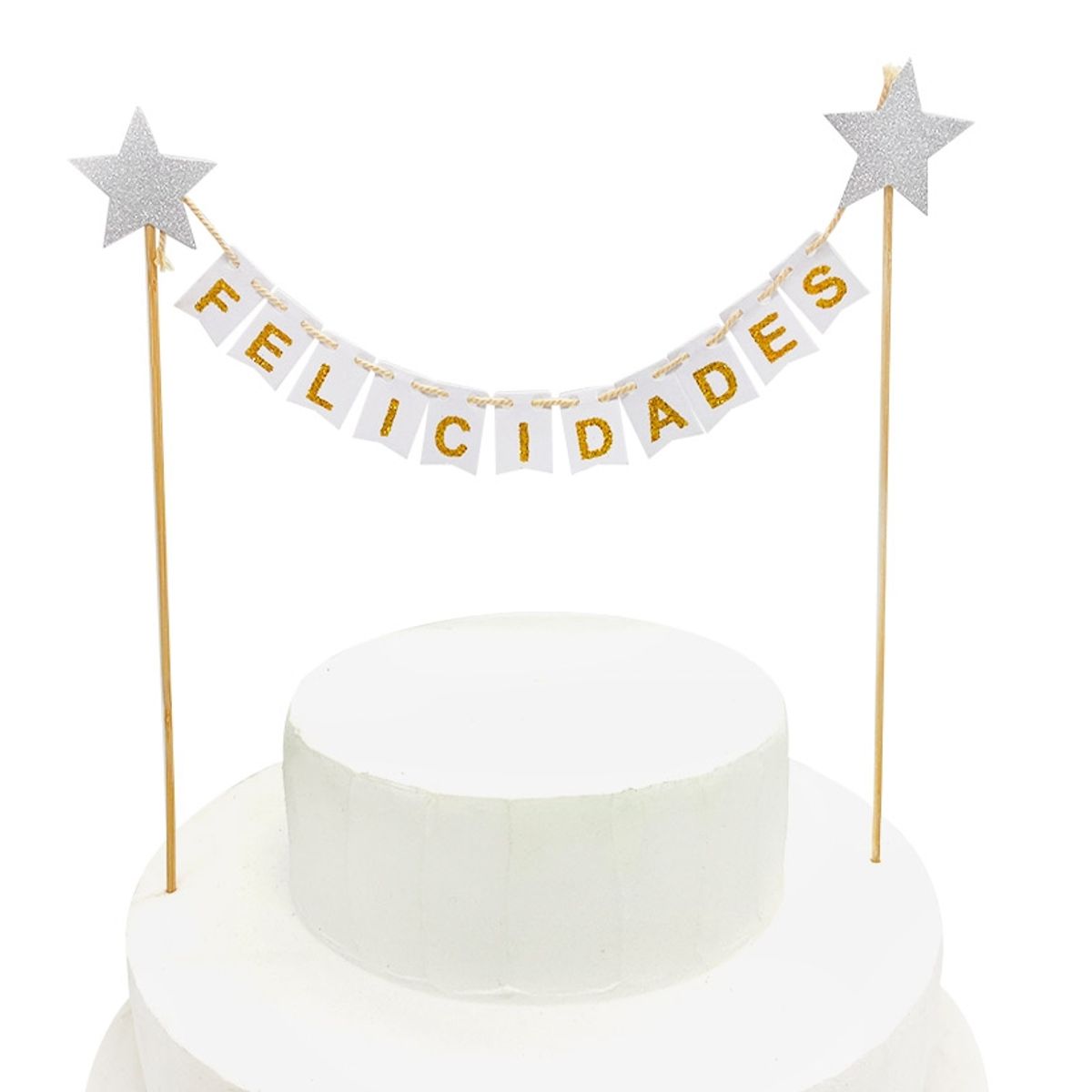 GENERICO - DECO TORTA FELICIDADES BANDERINES BLANCO X1 UNI
