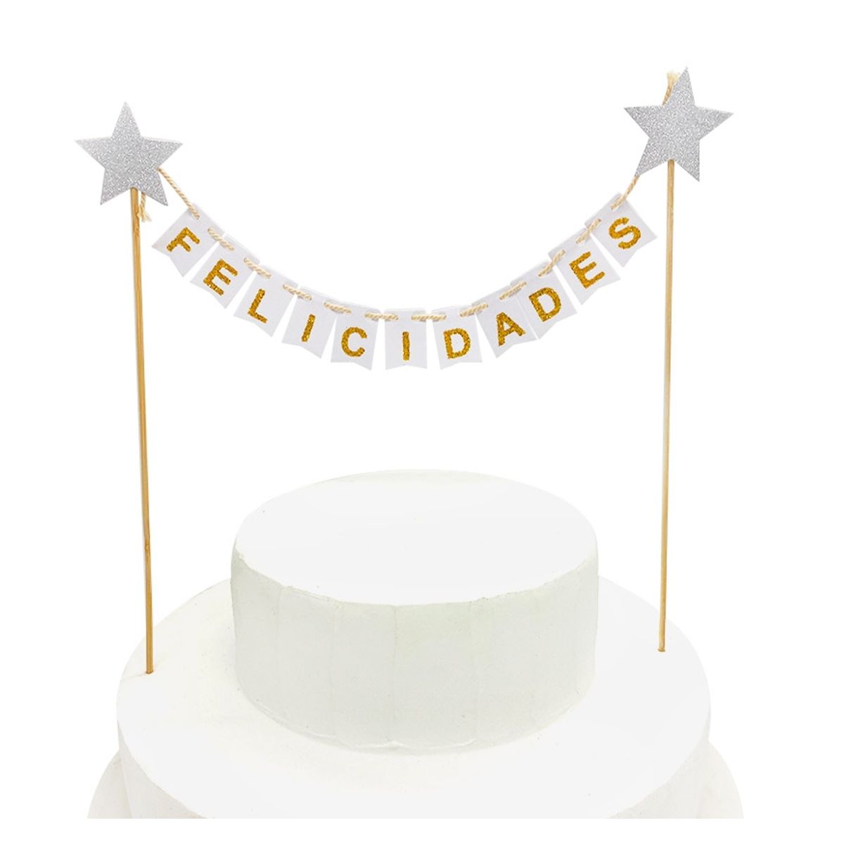 GENERICO - DECO TORTA FELICIDADES BANDERINES BLANCO X1 UNI