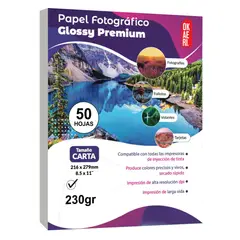CURSOR - Papel Fotográfico Glossy Brillante Carta 230g 50 Hojas - Blanco