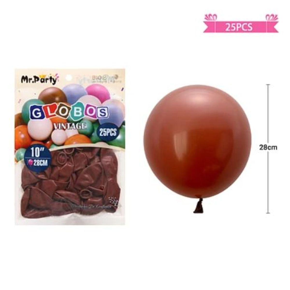 GENERICO - Globos vintage retro de látex marrón 28cm 25pcs