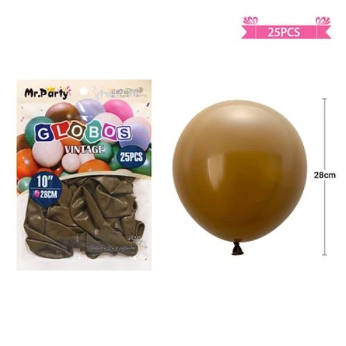 GENERICO - Globos vintage retro de látex color caqui 28cm 25pcs