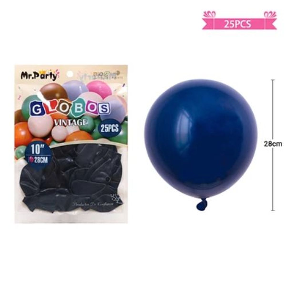 GENERICO - Globos vintage retro de látex azul oscuro 28cm 25pcs
