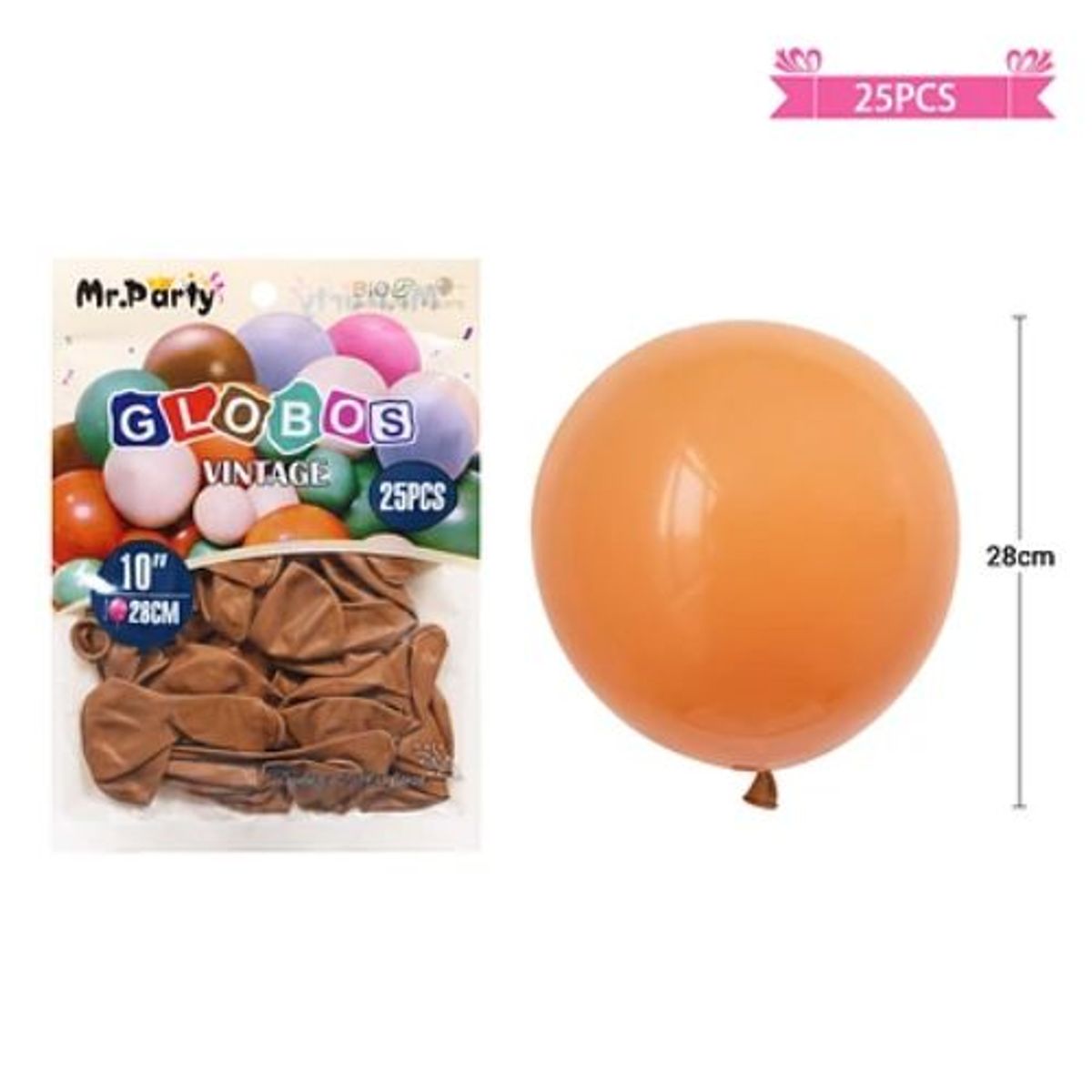 GENERICO - Globos vintage retro de látex color cacao 28cm 25pcs
