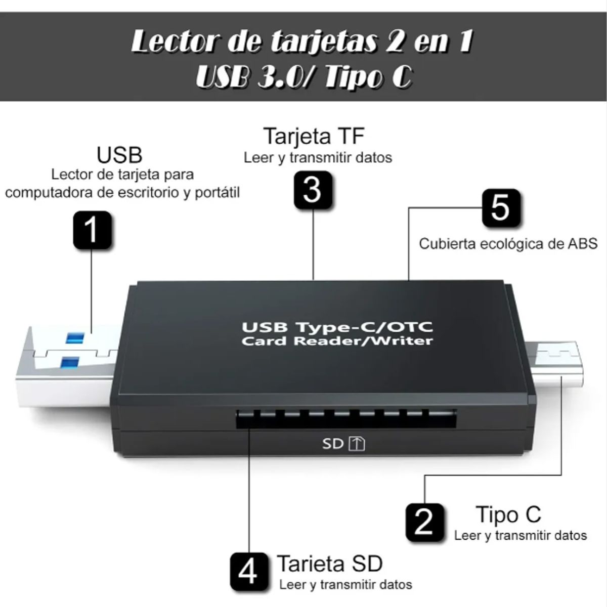 GENERICO - Adaptador Lector Memoria Tarjeta Sd Micro Sd A Usb Tipo C