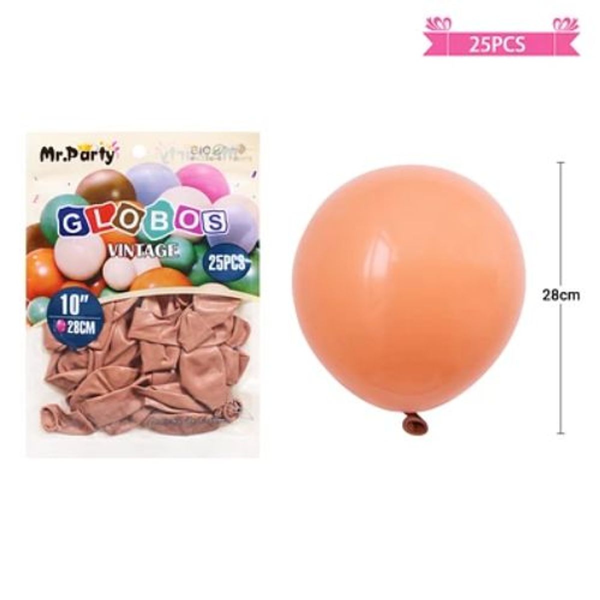 GENERICO - Globos vintage retro de látex marrón cameo 28cm 25pcs