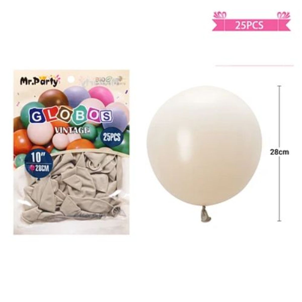 GENERICO - Globos vintage retro de látex beige 28cm 25pcs