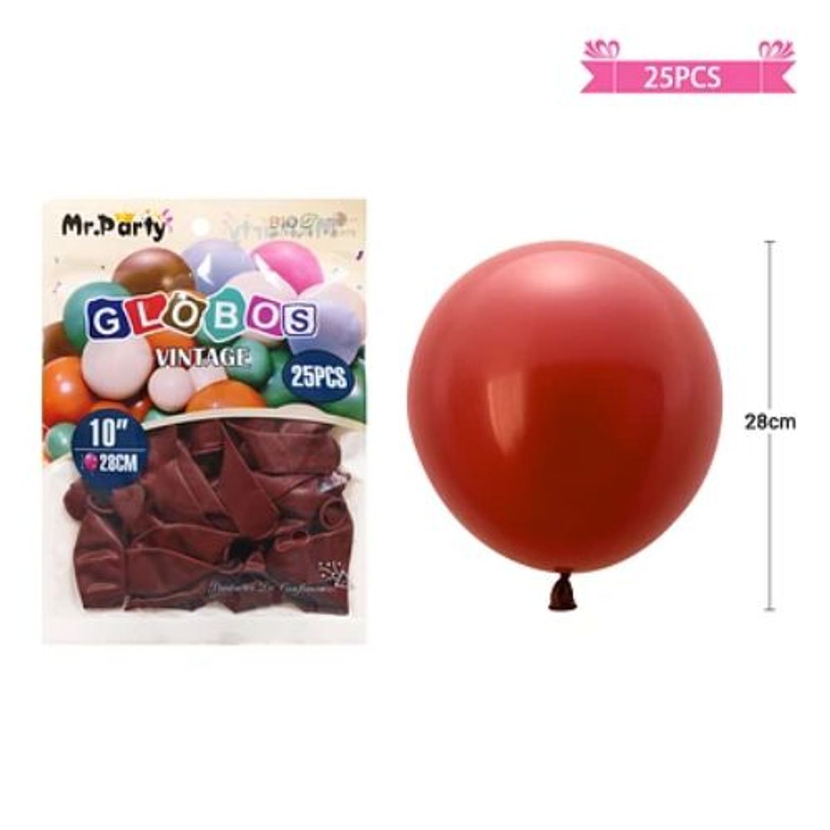 GENERICO - Globos vintage retro de látex rojo 28cm 25pcs