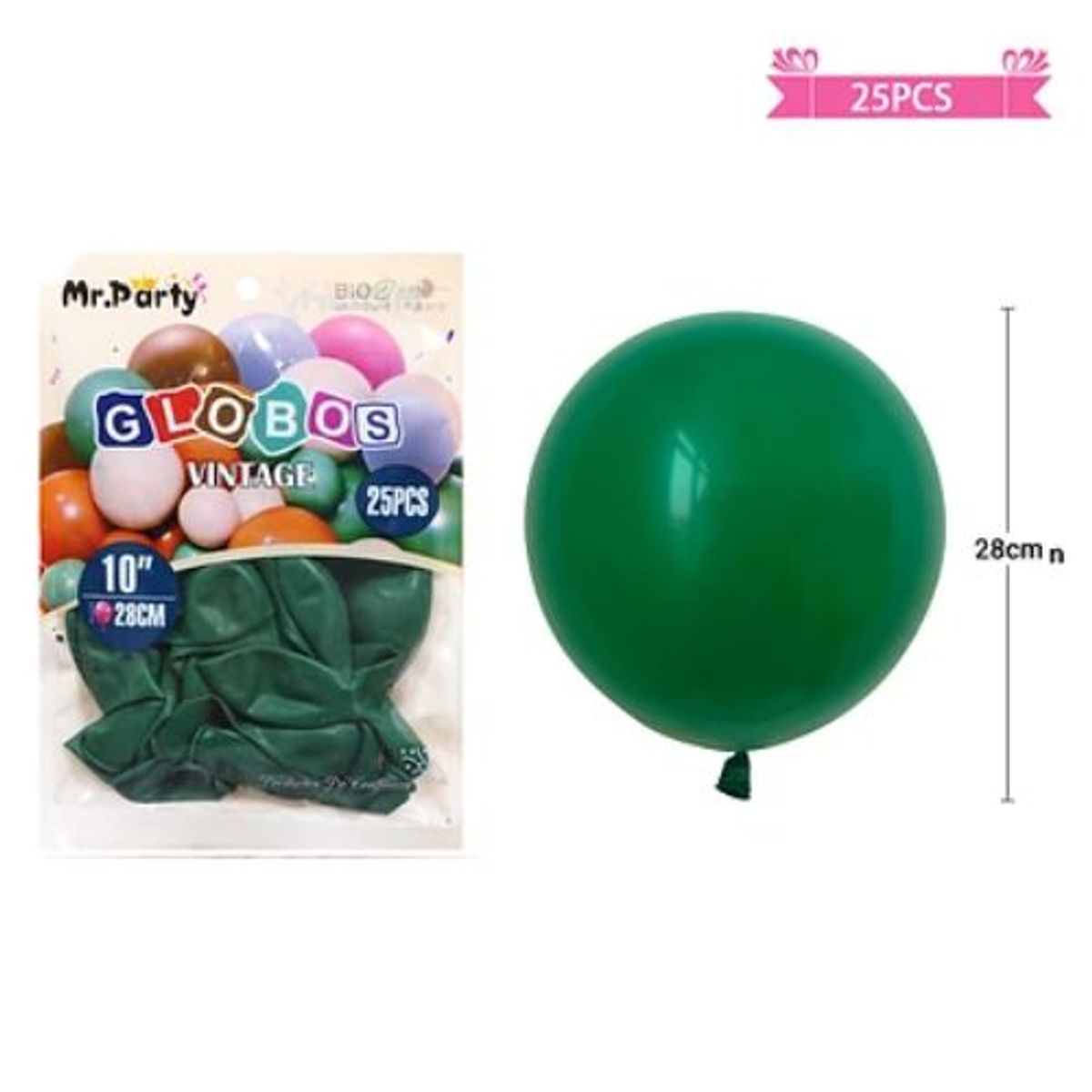 GENERICO - Globos vintage retro de látex verde oscuro 28cm 25pcs