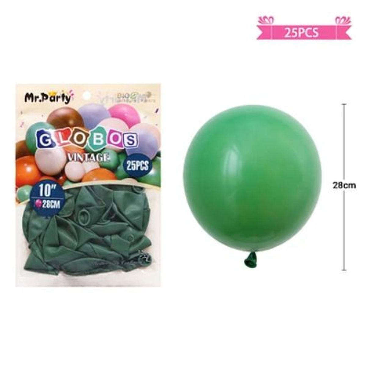 GENERICO - Globos vintage retro de látex verde 28cm 25pcs