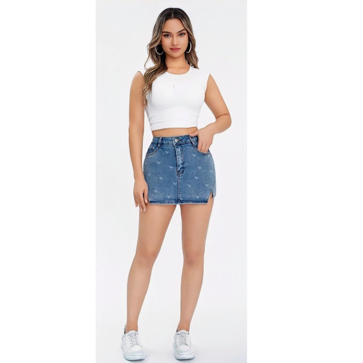 LIKE SHOP - Short Tipo Mini Falda Juvenil Jeans Premium Elasticada Lazos 3013