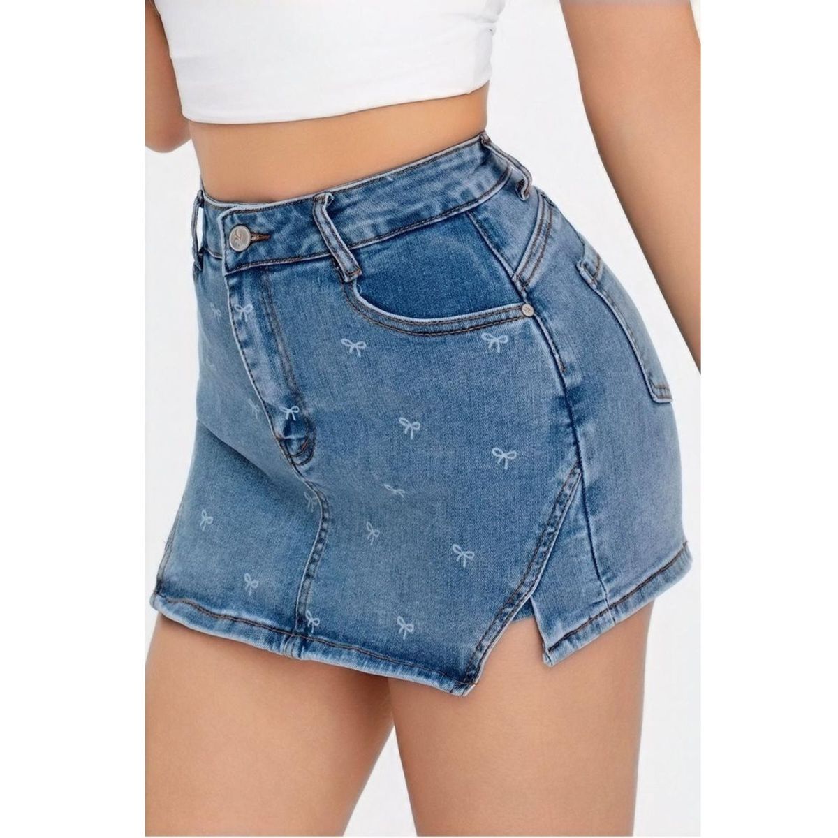 LIKE SHOP - Short Tipo Mini Falda Juvenil Jeans Premium Elasticada Lazos 3013