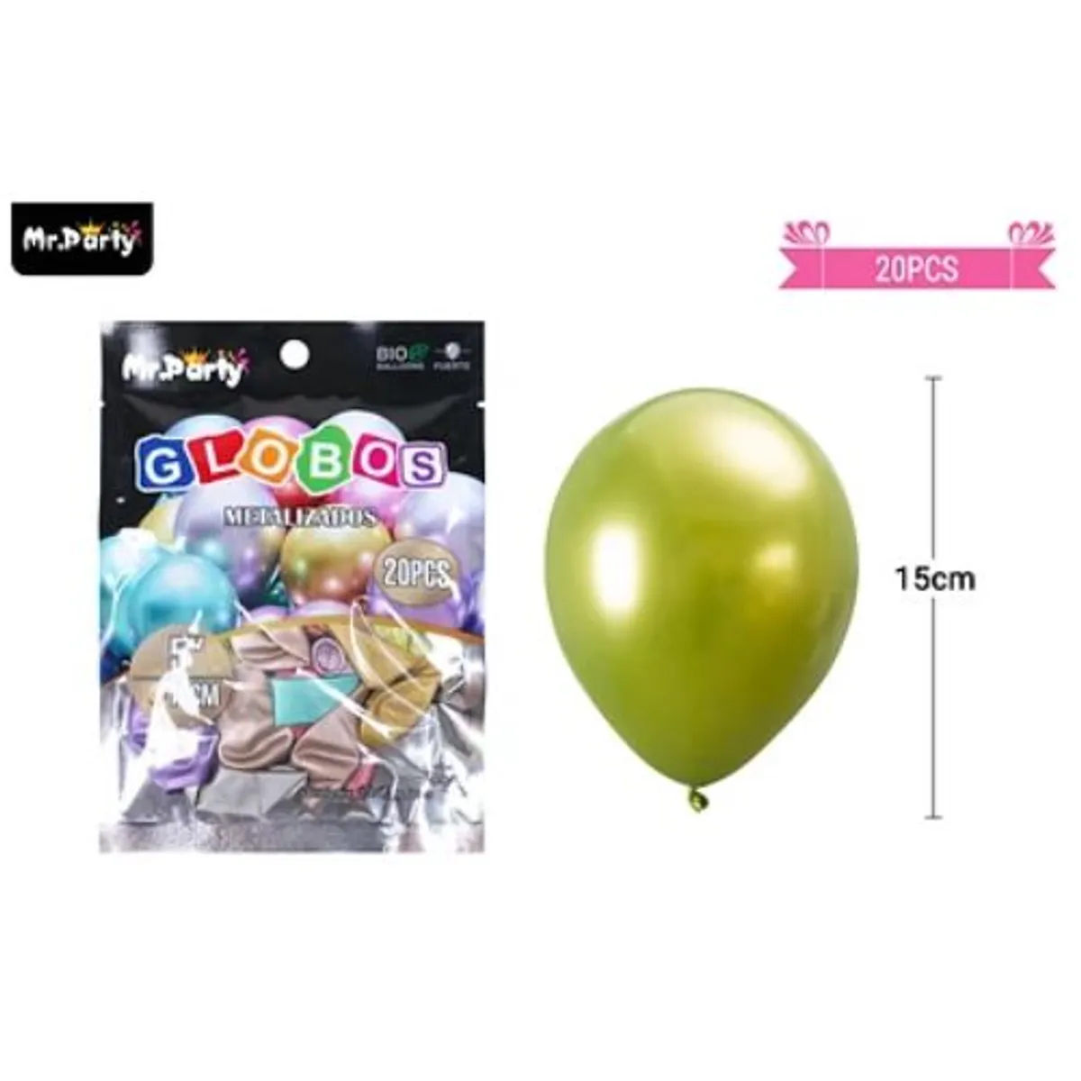 Globos de látex colores surtidos cromados metalizados 15cm 20pcs, marca GENERICO - Foto Principal