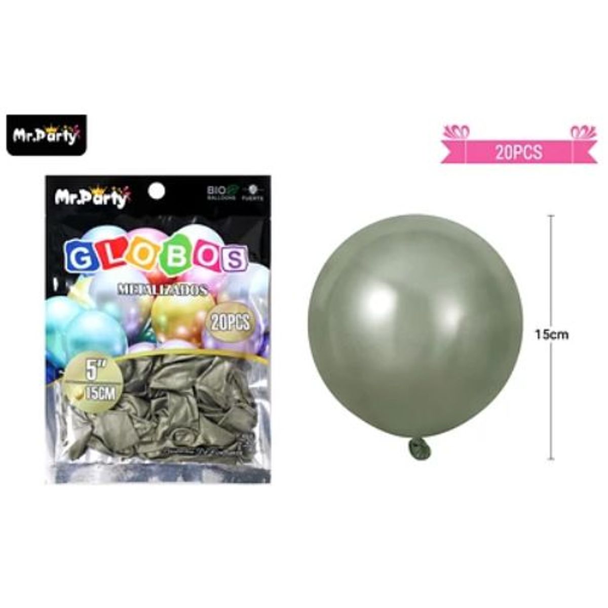 GENERICO - Globos de látex verde oliva cromados metalizados 15cm 20pcs