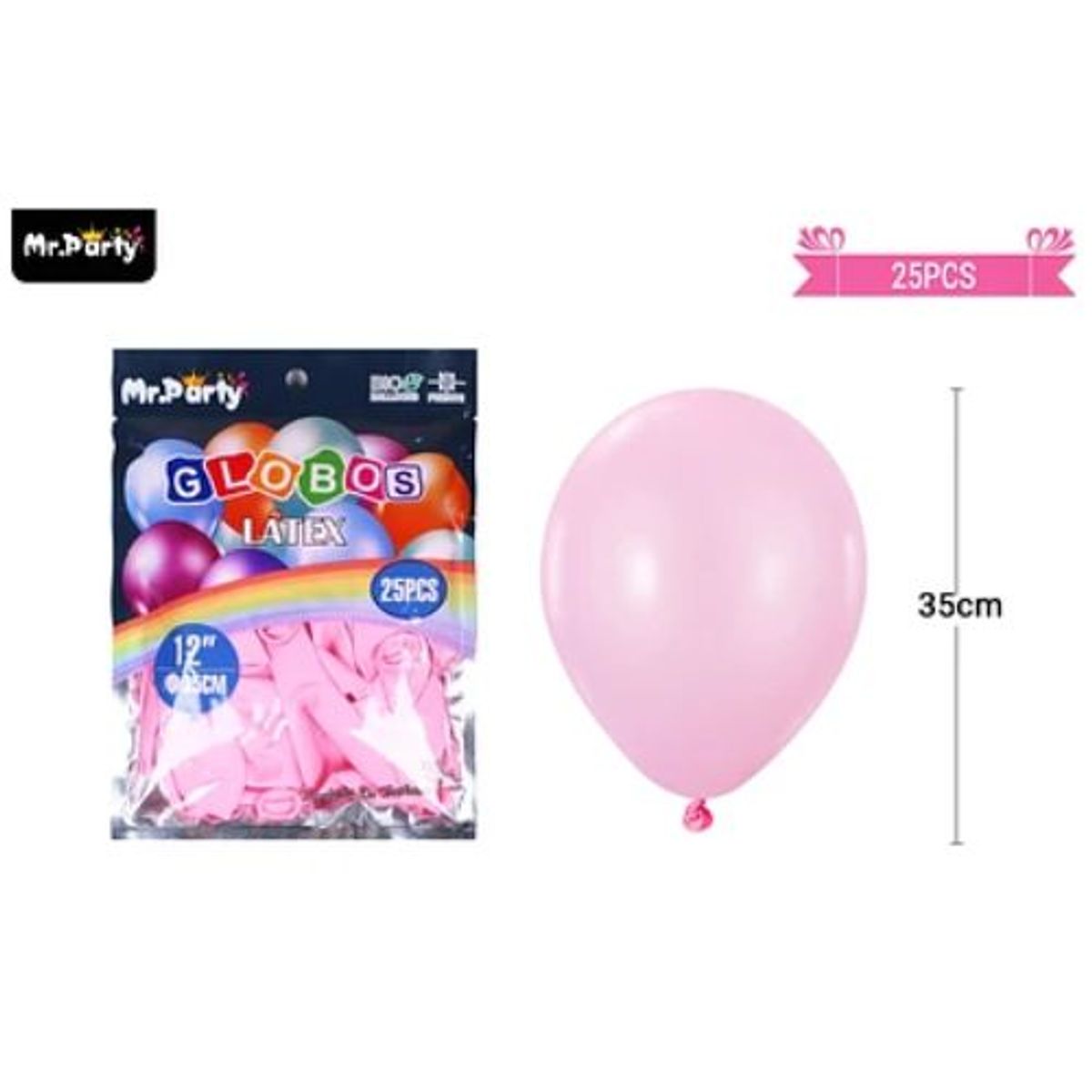 GENERICO - Globos de látex rosa claro mate 35cm 25pcs