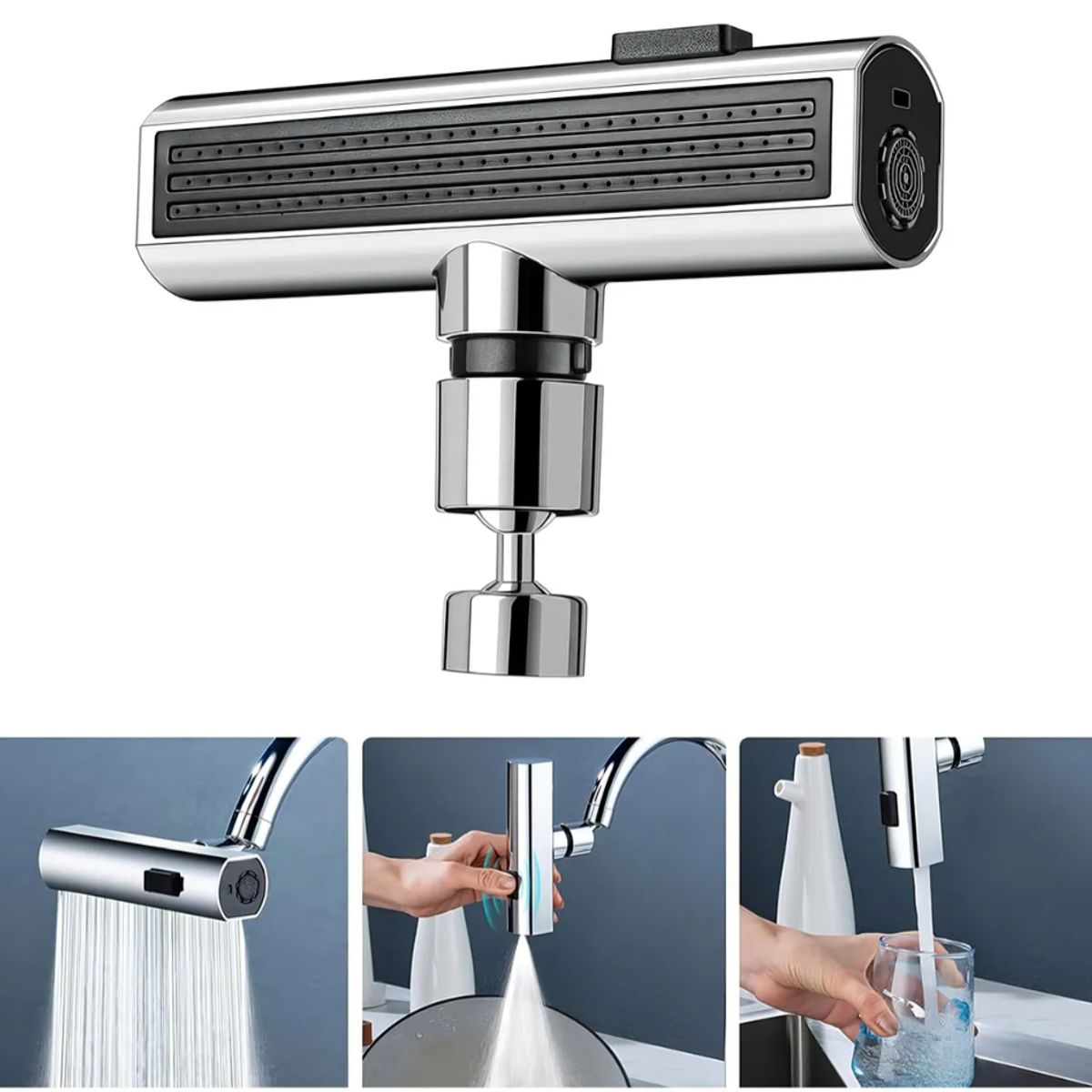 OKAY - Extensor Grifo Cocina En Cascada Cabezal De Fregadero 360° Acabado Brillante Color Plateado