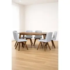 SWEET HOGAR - Comedor madera con 6 sillas, color gris modelo Bali
