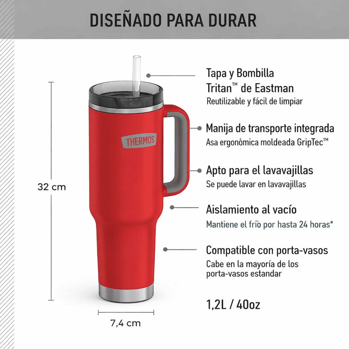THERMOS - VASO TERMICO THERMOS MUG ACERO INOX ICON 1.2 LT CRIMSON