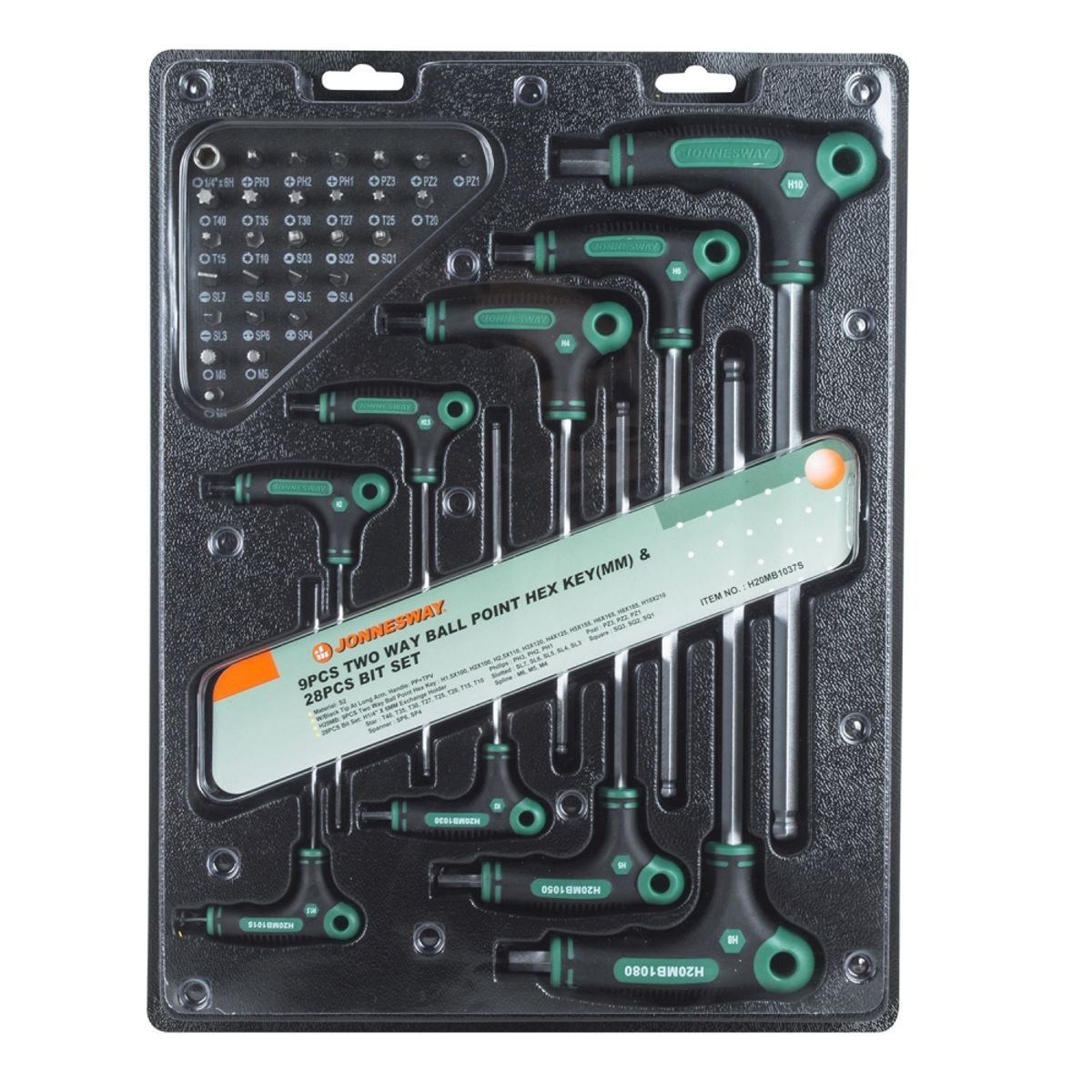 JONNESWAY - JUEGO de LLAVES HEXAGONALES PUNTA BOLA 9 pcs H20MB