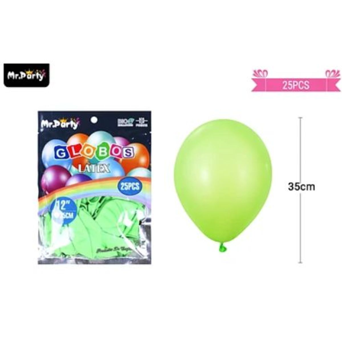 GENERICO - Globos de látex verde claro mate 35cm 25pcs
