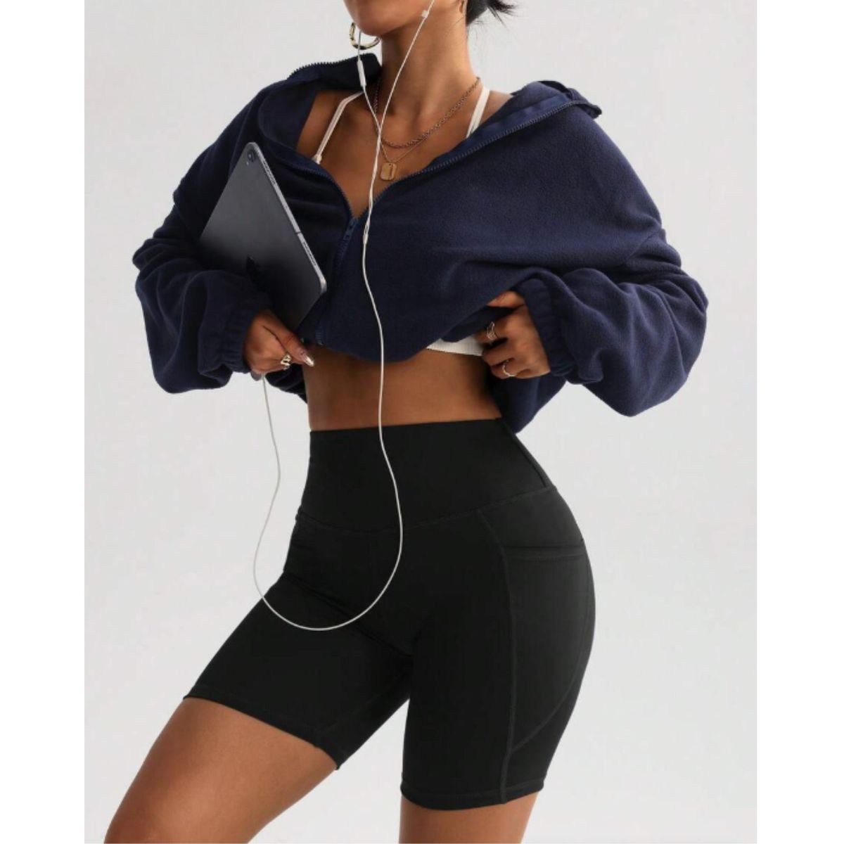 LIKE SHOP - Calza Corta Deportiva Tiro Extra Alto Gym Bolsillo Lycra Colores 7035