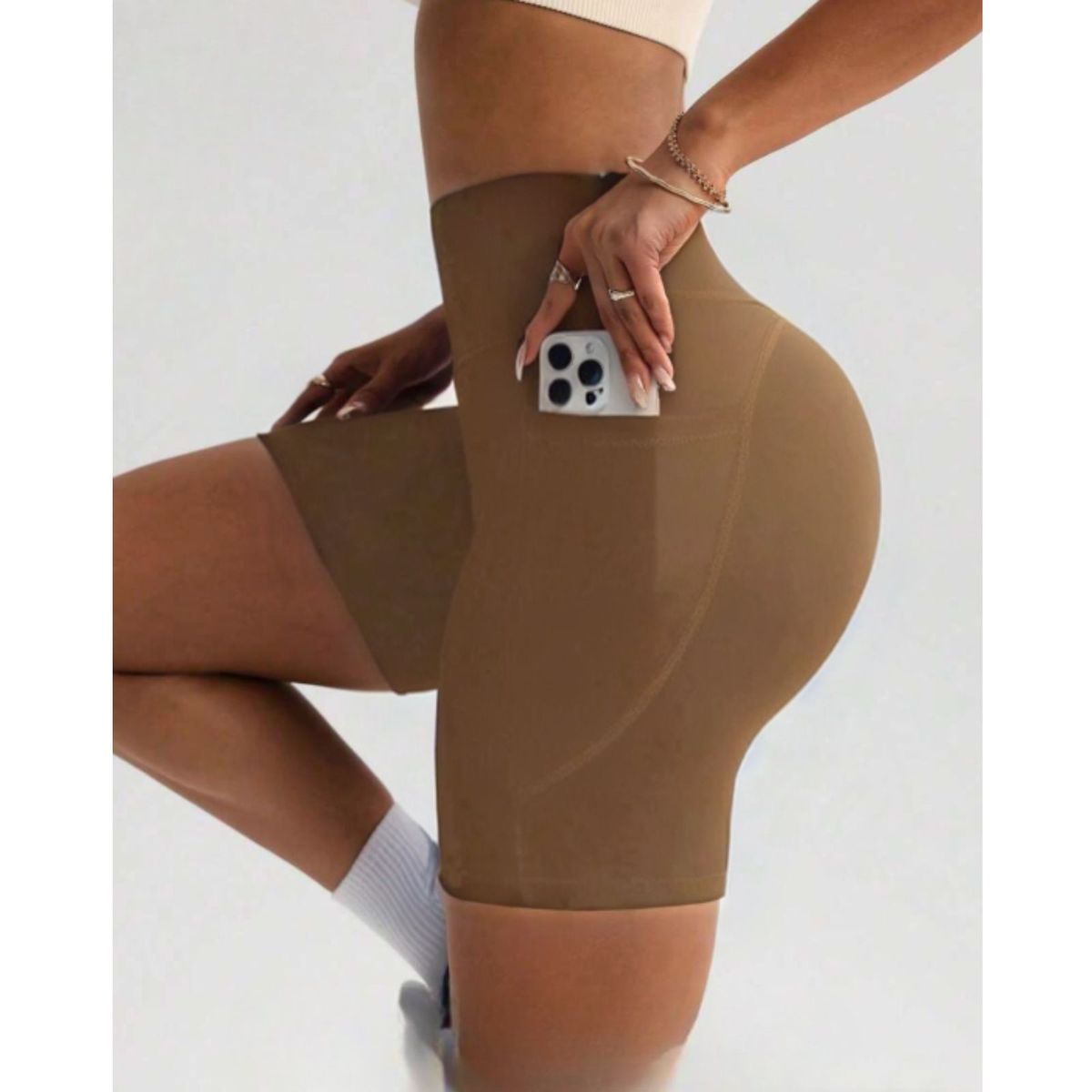 LIKE SHOP - Calza Corta Deportiva Tiro Extra Alto Gym Bolsillo Lycra Colores 7035