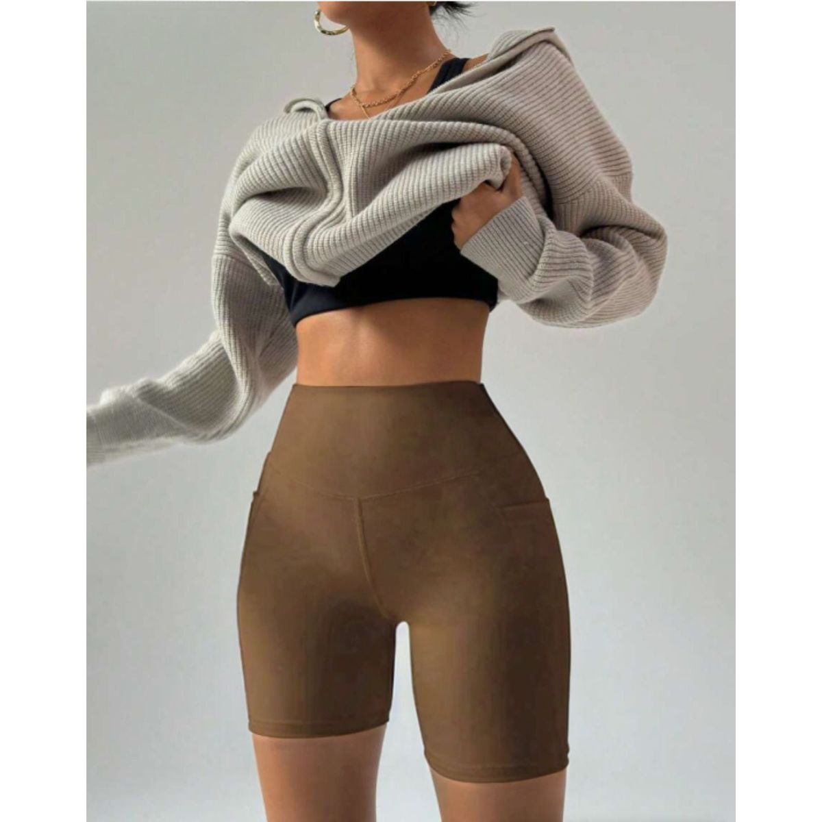LIKE SHOP - Calza Corta Deportiva Tiro Extra Alto Gym Bolsillo Lycra Colores 7035