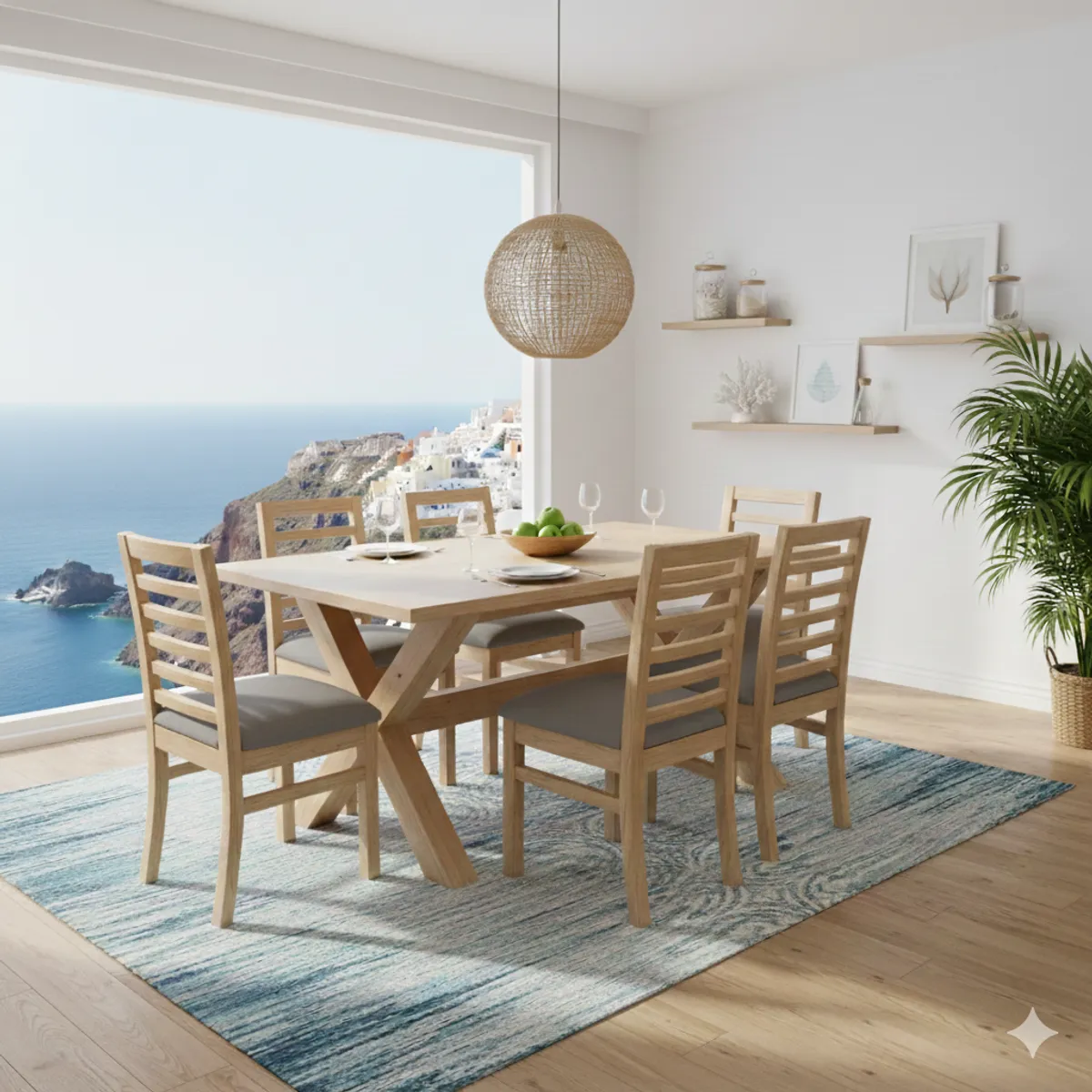 MUEBLES NATIVA - Comedor Cruz 6 sillas Venecia Gris