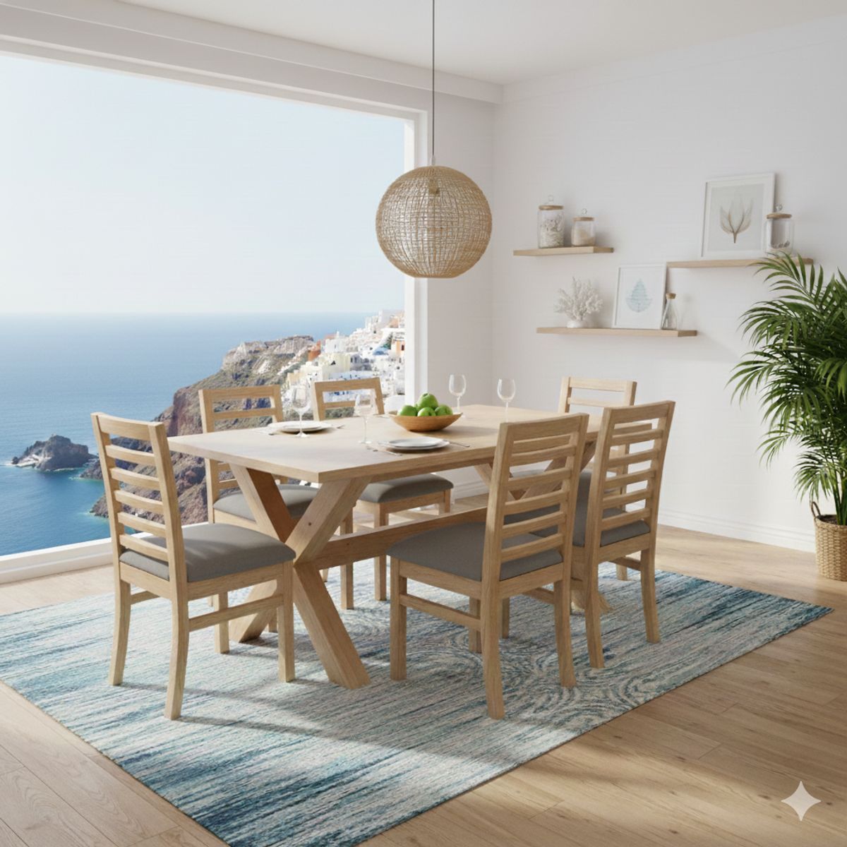 MUEBLES NATIVA - Comedor Cruz 6 sillas Venecia Gris