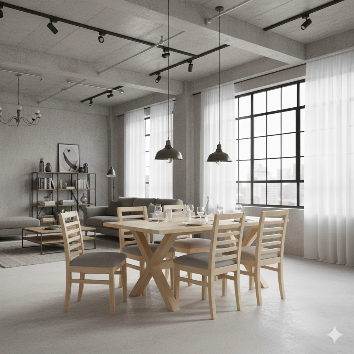 MUEBLES NATIVA - Comedor Cruz 6 sillas Venecia Gris